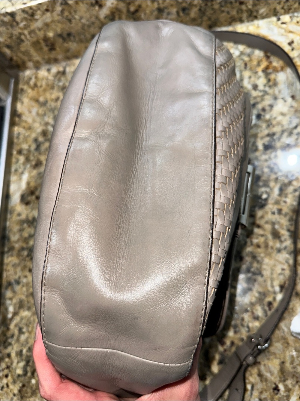 Coach Kristen Woven Leather Shoulder Satchel in Taupe Gray with pink interior - Picture 16 of 16